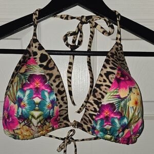 Victoria's Secret Gold Logo Toggle Bikini Accent with Leopard Print Straps